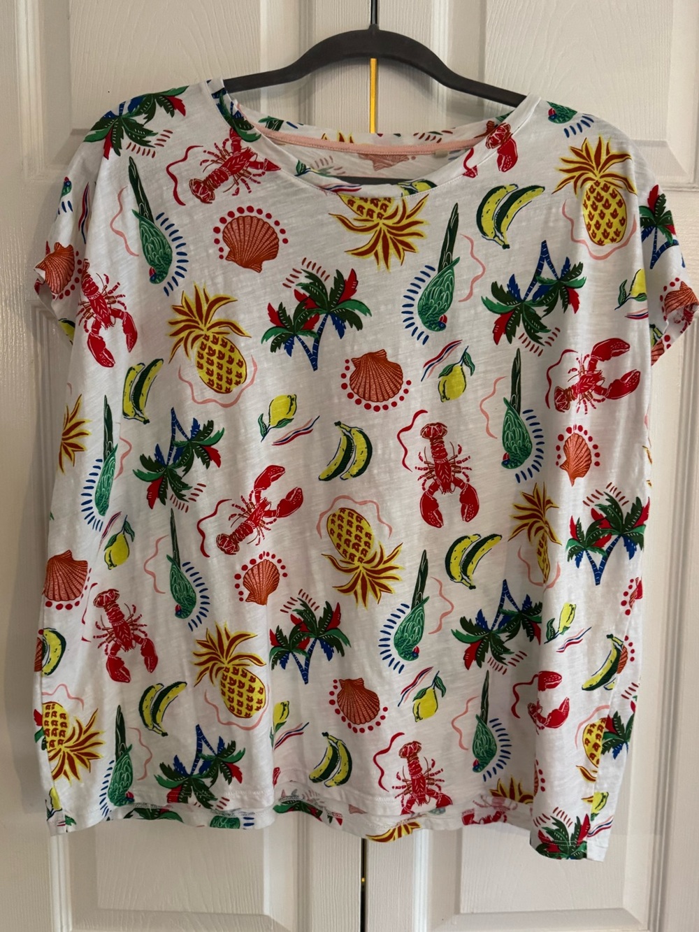 Boden Tropical Print Short Sleeve Tee - White with Multicolor Motif XL